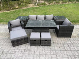 Fimous Wicker Pe Rattan Garden Furniture Sofa Set Outdoor Adjustable Rising Lifting Dining Table Set - thumbnail 2