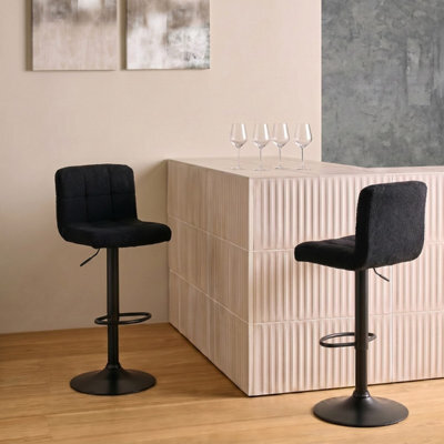 Ohs 2 X Boucle Adjustable Bar Stool Swivel Pub Seat Kitchen Counter Chair - Black - image 1