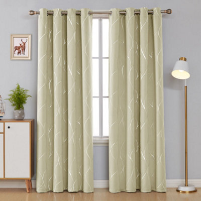 Deconovo Blackout Curtains, Eyelet Curtains, Thermal Silver Wave Line Foil Printed For Living Room, 66 X 90 Inch, Beige, 1 Pair - image 1