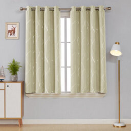 Deconovo Blackout Curtains, Eyelet Curtains, Thermal Silver Wave Line Foil Printed For Living Room, 66 X 90 Inch, Beige, 1 Pair - thumbnail 2