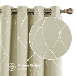 Deconovo Blackout Curtains, Eyelet Curtains, Thermal Silver Wave Line Foil Printed For Living Room, 66 X 90 Inch, Beige, 1 Pair - thumbnail 5