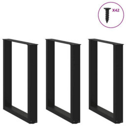 Berkfield Dining Table Legs U-Shaped 3 Pcs Black 70X(72-73) Cm Steel - thumbnail 3
