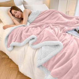 Ameha Sherpa Fleece Blanket Soft Thick & Warm Reversible Throw For Sofa, Bed & Travel Pink Single 130X150Cm - thumbnail 4
