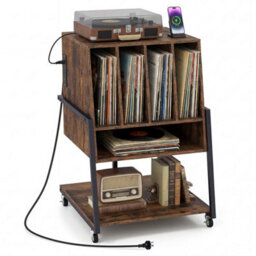 Record Player Stand Record Storage Table With Charging Station - thumbnail 1