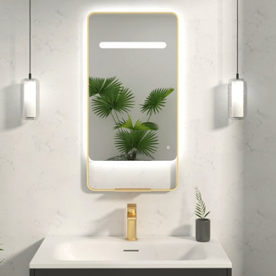Royal Bathrooms Verona 900 X 460mm Brass Back & Front Lit Led Framed Mirror With Integrated Light Bar, Demister Pad & Touch Sensor - image 1