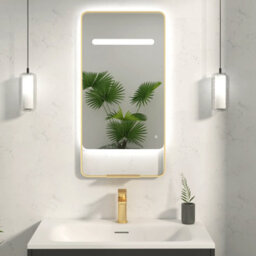 Royal Bathrooms Verona 900 X 460mm Brass Back & Front Lit Led Framed Mirror With Integrated Light Bar, Demister Pad & Touch Sensor - thumbnail 1