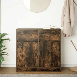 Berkfield Sideboard With Drawer Smoked Oak 80X34X76 Cm Engineered Wood - thumbnail 3