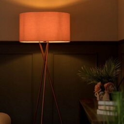 Valuelights Camden Copper Tripod Floor Lamp With Blush Drum Shade - thumbnail 2