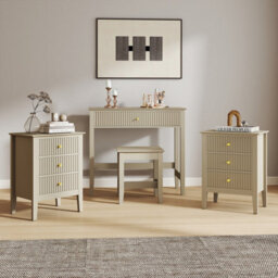 Melody Maison Dressing Table, Stool & Pair Of 3 Drawer Bedside Tables - Hales Taupe Range