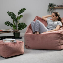 icon Natalia Velvet Adults Bean Bag Armchair And Pouffe, Ready Filled Large Beanbag And Footstool Dusk Pink - thumbnail 2