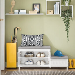 Sobuy Fsr172-W, Hallway Storage Bench Shoe Bench Shoe Cabinet With 2 Seats,white,w65Xd35Xh45 - thumbnail 9
