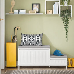 Sobuy Fsr172-W, Hallway Storage Bench Shoe Bench Shoe Cabinet With 2 Seats,white,w65Xd35Xh45 - thumbnail 2