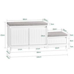 Sobuy Fsr172-W, Hallway Storage Bench Shoe Bench Shoe Cabinet With 2 Seats,white,w65Xd35Xh45 - thumbnail 3