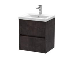 Nuie Havana Wall Hung 2 Drawer Vanity Basin Unit & Mid-Edge Ceramic Basin, Modern Sink Vanity Unit In Metallic Slate With White - thumbnail 5