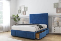 "Sloomy Lisbon Navy Plush Divan Bed No Drawers-26"" Strutted Headboard 12"" Footboard 5' King" - thumbnail 4