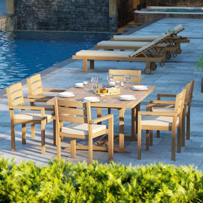 Eterna Padstow Teak Garden Outdoor Dining Table & 6 Seat Chair Set - With Cream Cushions - image 1