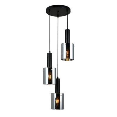 Luminosa Lighting Luminosa Modern Hanging Pendant Black 3 Light  With Glass, Smoky Shade, E27