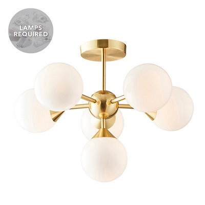 Luminosa Lighting Luminosa Oscar Semi Flush Satin Brushed Gold Effect Plate & Gloss White Glass 6 Light Dimmable Ip20 - G9