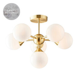 Luminosa Lighting Luminosa Oscar Semi Flush Satin Brushed Gold Effect Plate & Gloss White Glass 6 Light Dimmable Ip20 - G9