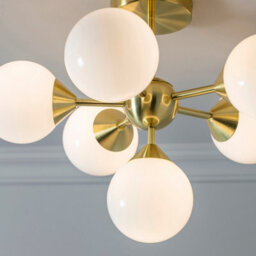 Luminosa Lighting Luminosa Oscar Semi Flush Satin Brushed Gold Effect Plate & Gloss White Glass 6 Light Dimmable Ip20 - G9 - thumbnail 3