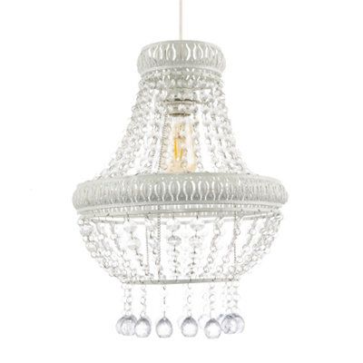 Happy Homewares Vintage And Ornate White Metal Pendant Light Shade With Clear Acrylic - image 1
