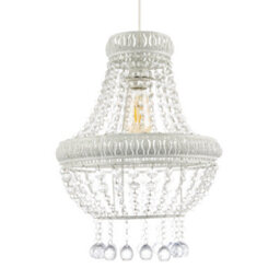 Happy Homewares Vintage And Ornate White Metal Pendant Light Shade With Clear Acrylic
