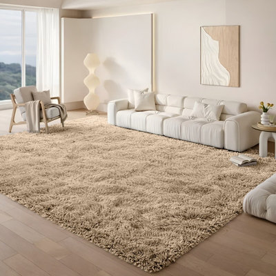 Aspire Homeware Non Slip Beige Shaggy Rug Soft Fluffy Washable, Living Area And Bedroom Rug, (L)200Cm X (W)140Cm