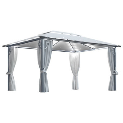 Berkfield Classic Gazebo With Curtain&led String Lights 4X3 M Cream Aluminium - image 1