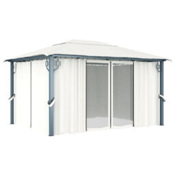 Berkfield Classic Gazebo With Curtain&led String Lights 4X3 M Cream Aluminium - thumbnail 4