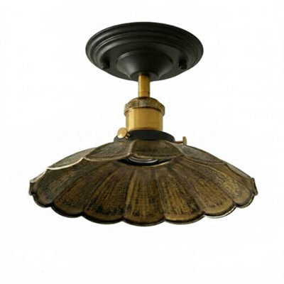 Vintage Semi Flush Mount Ceiling Light E27 22Cm Brushed Brass Lampshade Umbrella Style Light Fixture For Living Room Kitchen - image 1