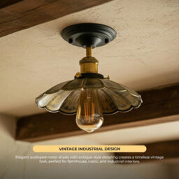 Vintage Semi Flush Mount Ceiling Light E27 22Cm Brushed Brass Lampshade Umbrella Style Light Fixture For Living Room Kitchen - thumbnail 2