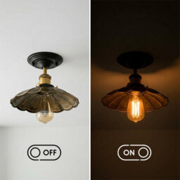 Vintage Semi Flush Mount Ceiling Light E27 22Cm Brushed Brass Lampshade Umbrella Style Light Fixture For Living Room Kitchen - thumbnail 3
