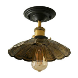 Vintage Semi Flush Mount Ceiling Light E27 22Cm Brushed Brass Lampshade Umbrella Style Light Fixture For Living Room Kitchen - thumbnail 7