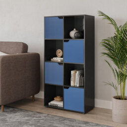 Urbn-Living Urbnliving 119Cm Height 8 Cube Black Bookcase 4 Blue Door Display Shelf Storage Cupboard Living Room Shelving - thumbnail 2