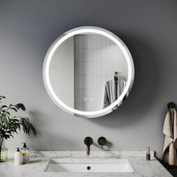 Round Bathroom Mirror Cabinet With Led Lights Demister Socket Black Storage Cupboard - thumbnail 2
