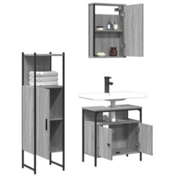 Berkfield 3 Piece Bathroom Furniture Set Grey Sonoma Engineered Wood - thumbnail 4