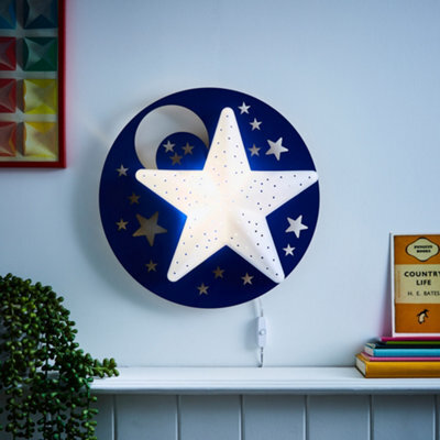 Litecraft Blue & White Led Star Glow Kids Wall Light - image 1