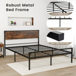 Costway King Bed Frame Industrial Metal Platform Bed With Headboard And Footboard - thumbnail 4