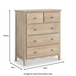 Celine Washed Oak 2 Over 3 Drawer Chest Fully Assembled - By Roseland Furniture - thumbnail 9