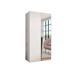 Arte Piano Ii Hinged Door Wardrobe 100Cm - White Compact Mirrored Wardrobe With Rail And Shelf - thumbnail 2