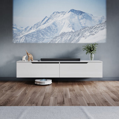 Elegant Floating Tv Unit Cabinet With Led Lights, White Wall-Mounted Tv Stand Shelf, 1600X300X350mm - image 1