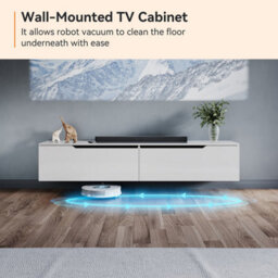 Elegant Floating Tv Unit Cabinet With Led Lights, White Wall-Mounted Tv Stand Shelf, 1600X300X350mm - thumbnail 3