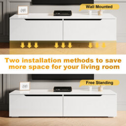 Elegant Floating Tv Unit Cabinet With Led Lights, White Wall-Mounted Tv Stand Shelf, 1600X300X350mm - thumbnail 7