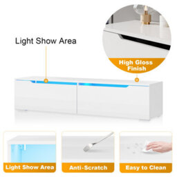 Elegant Floating Tv Unit Cabinet With Led Lights, White Wall-Mounted Tv Stand Shelf, 1600X300X350mm - thumbnail 6