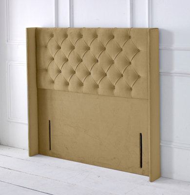 "Adore Designs Chesterfield Winged Plush Velvet 4Ft6 Double 50"" Floor Standing Headboard - Coffee"