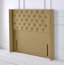 "Slumbre Chesterfield Winged Plush Velvet 4Ft6 Double 50"" Floor Standing Headboard - Coffee"