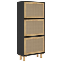 Walplus Shoe Cabinet Black 52X25X115 Cm Engineered Wood&natural Rattan - thumbnail 4
