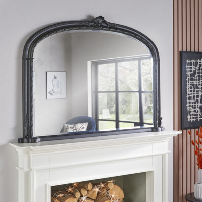 The Online Mirror Shop Overmantle Mirror Mayfair Arched Shape With Black Frame- H 89Cm X W 127Cm X D 4Cm For Hanging In Entryway And Hallway - image 1