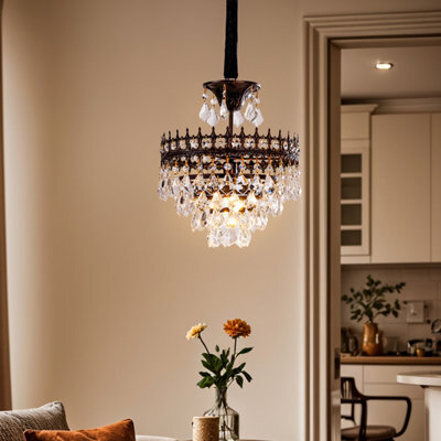 Vrygle 30Cm Modern Crystal Chandelier Raindrop Luxurious Black Finish Farmhouse Pendant Ceiling - image 1