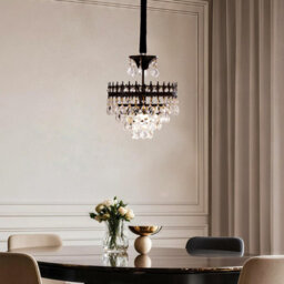 Vrygle 30Cm Modern Crystal Chandelier Raindrop Luxurious Black Finish Farmhouse Pendant Ceiling - thumbnail 8